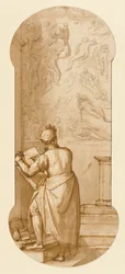 Taddeo in der Sixtinischen Kapelle, Zeichnung des Jüngsten Gerichts von Michelangelo